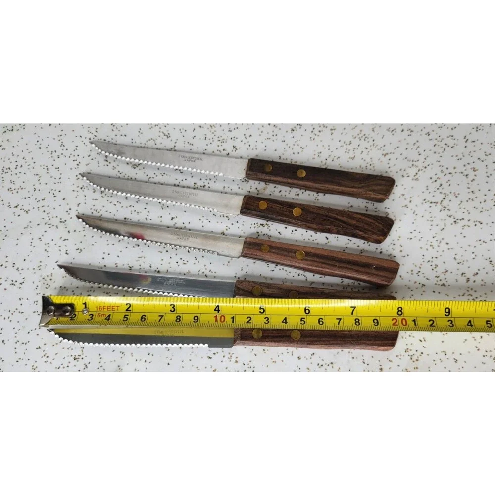 Vintage Stainless Serrated Steak Knives Wood Handle Japan 8